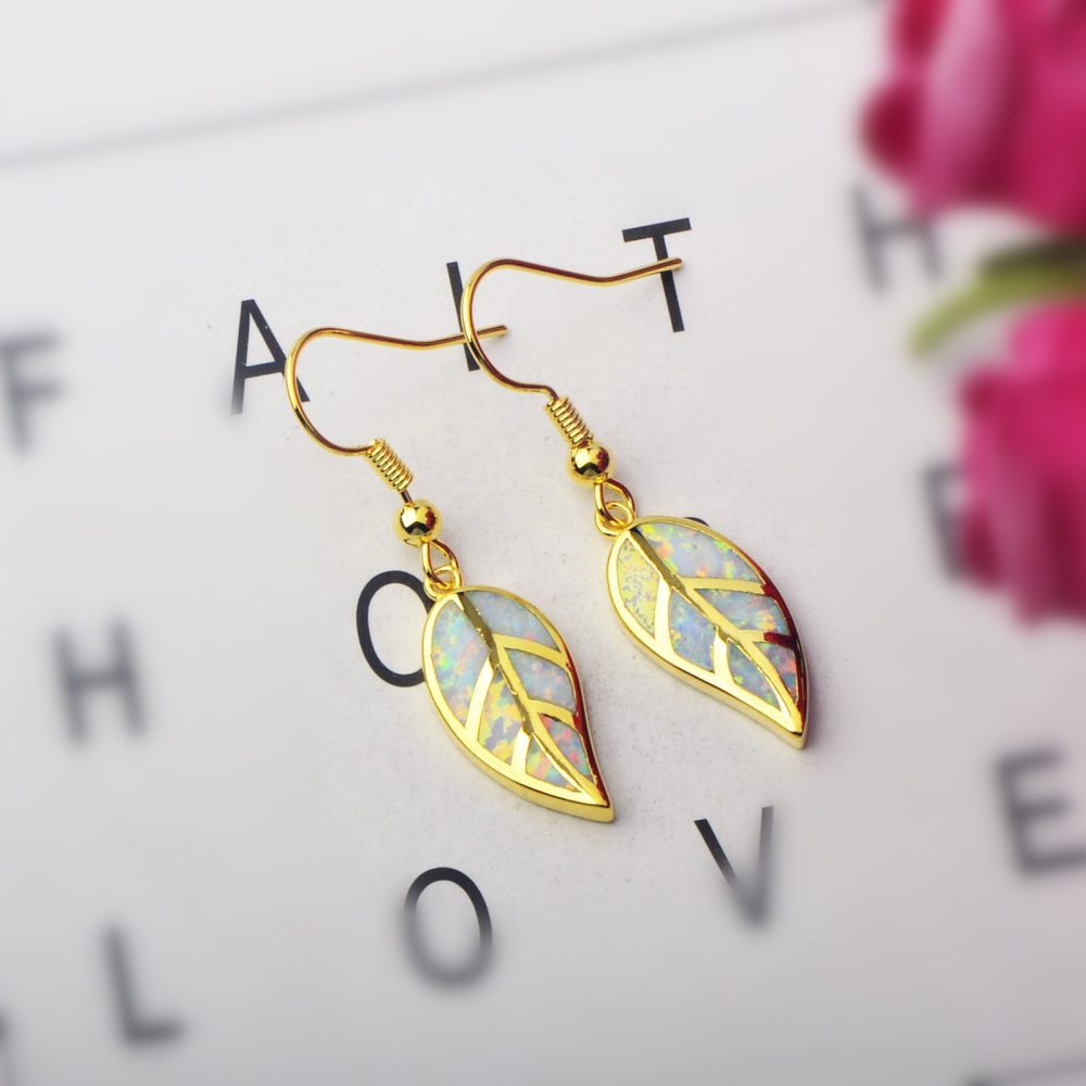 Oceanic Leaf Opal Earrings TikTok Trendy Beach Girl Sweet Style Geometric Pattern Copper Jewelry Accessories For Women