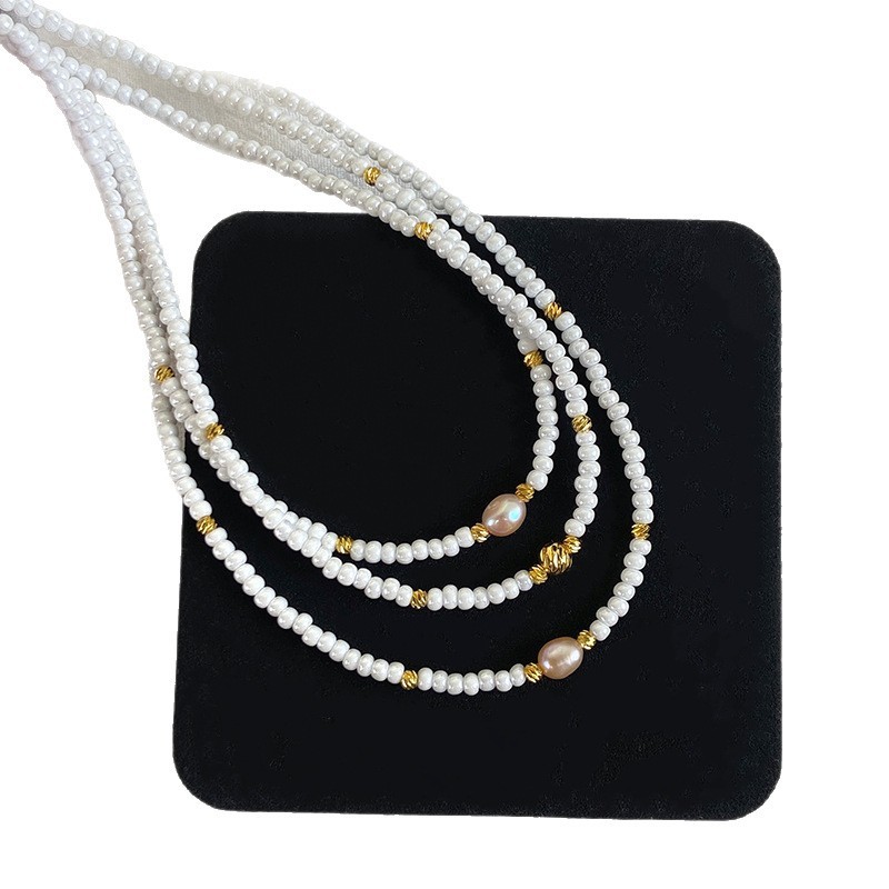 Natural Pink Freshwater Pearl Beaded Necklace Bracelet Earring Set Women's French Braided Accessories Geometric Pattern Irregular Design Electroplated Copper