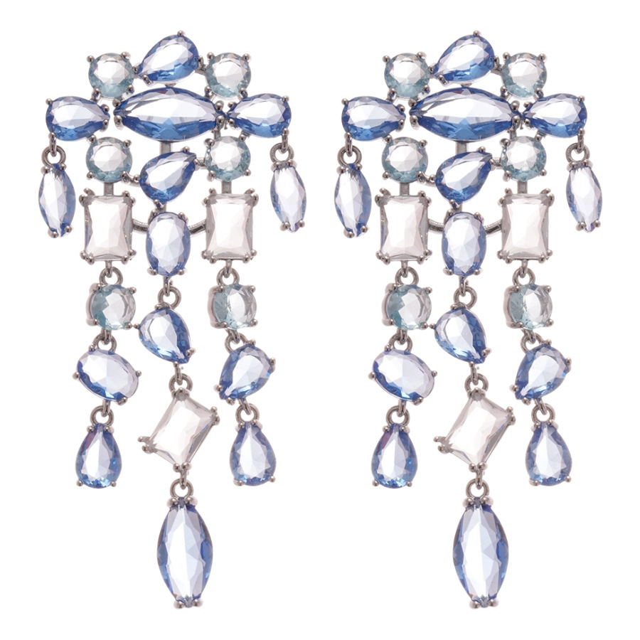 Fashionable Silver Needle Zircon Square Waterdrop Tassel Earrings Elegant Lightweight Luxury Feelings Women's Jewelry Accessories