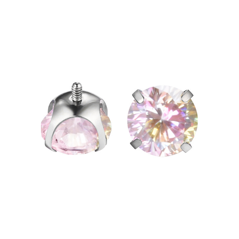 New Gradient Color Round Bottom Claw Shape F136 Titanium Alloy 5A Zirconia Threaded Earrings Piercing Jewelry Accessories