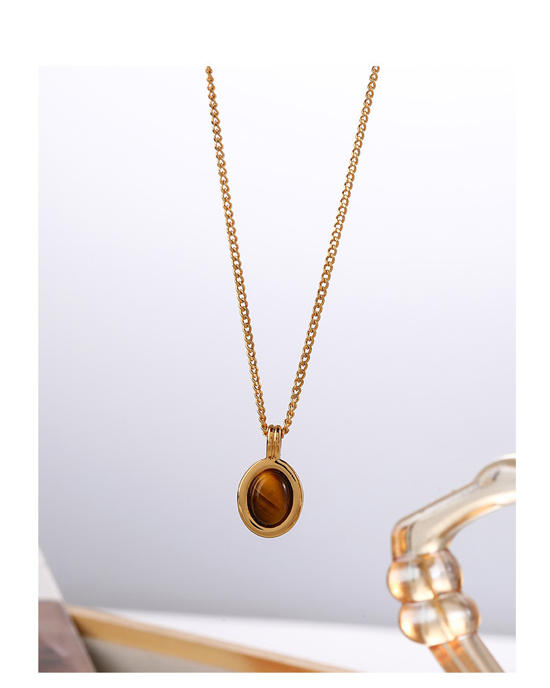 Elegant And Simple Tiger Eye Stone Necklace European And American Style Retro Geometric Pattern Women's Jewelry Gold Plated Accessories