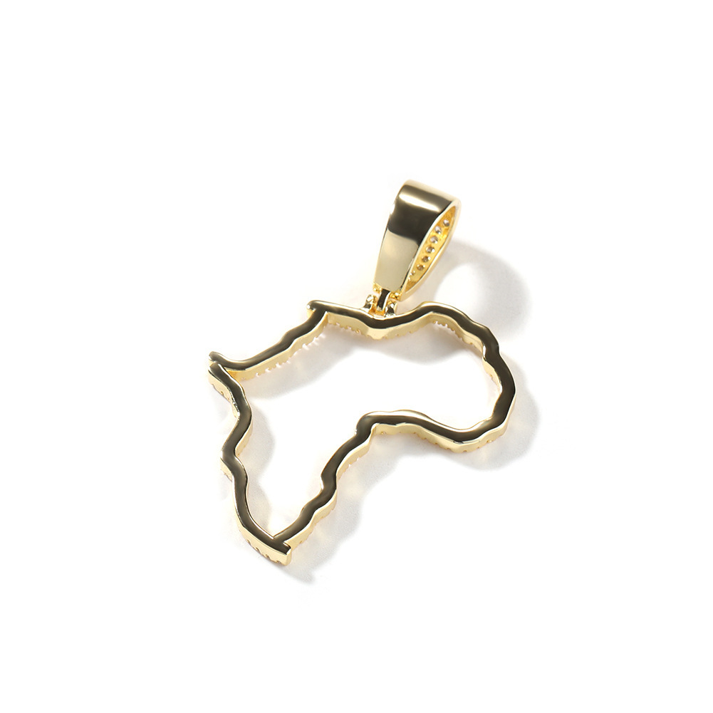 Fashion Hollow Copper Inlaid Zircon African Map Pendant Vacuum Electroplated 304 Stainless Steel Unique Design Hip Hop Style Fashion Accessories