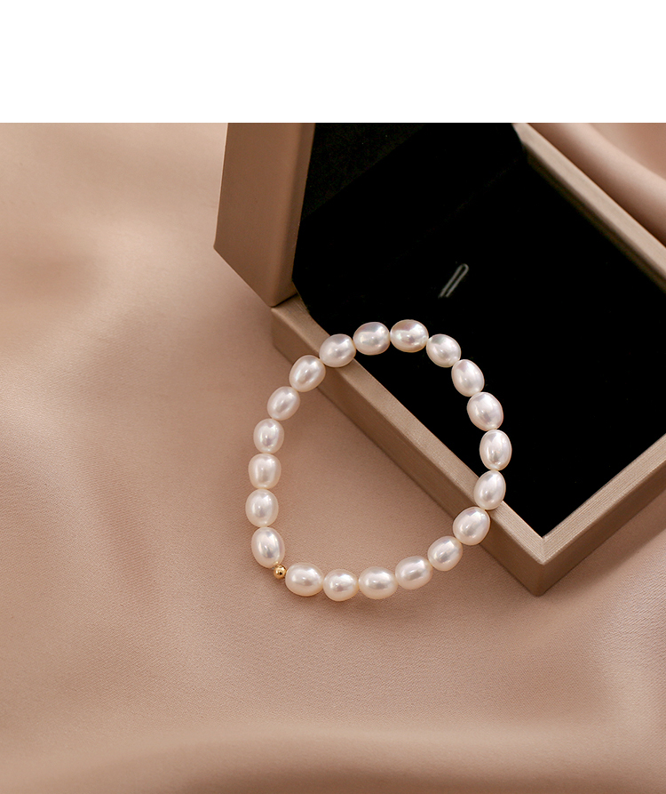 Retro Natural Freshwater Pearl Bracelet Women's Elegant Ins Small Design Elastic Simple Versatile 14K Gold Plated Bracelet