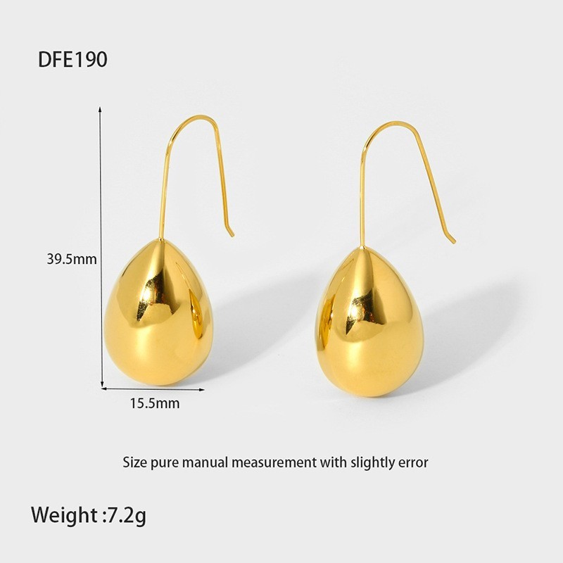 High Polish Waterdrop Shaped Earrings Stainless Steel 18K Gold Plated Waterproof Elegant Fashionable Women's Jewelry Accessories