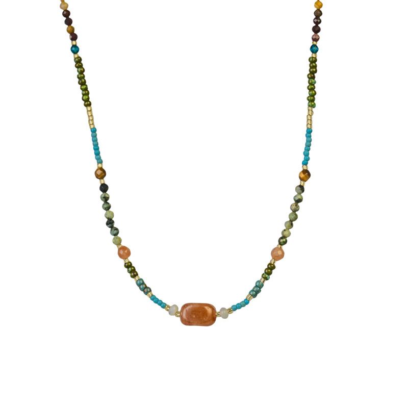 Vintage Natural Stone Beads Pearl Geometric Pattern 304 Stainless Steel Titanium Steel Pendant Necklace Women's High-End Luxury Layered Jewelry Accessories