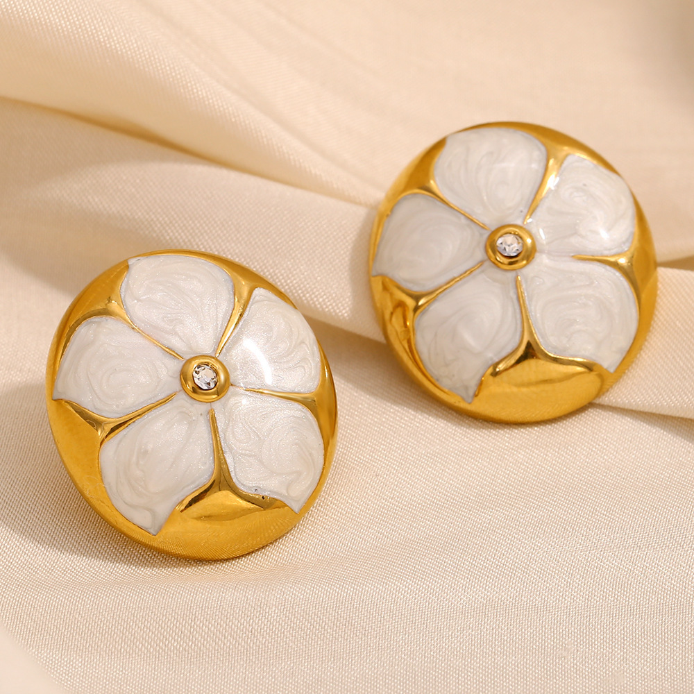 PVD Coated Real Gold Plated Flower 304 Stainless Steel Vacation Classic Style Waterproof Non Tarnish Ear Studs