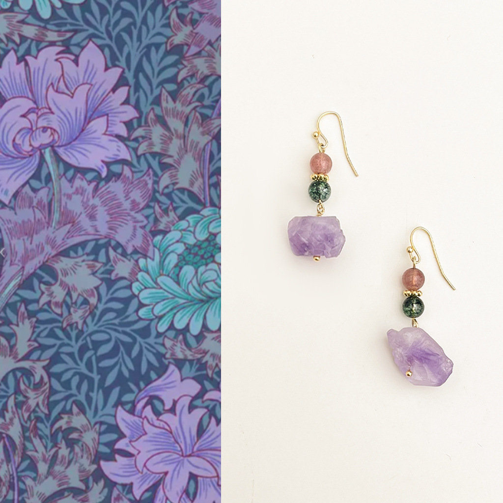 Natural Amethyst Earrings Handmade Original Design Chinese Style Irregular Geometric Pattern Women Jewelry Accessories Healing
