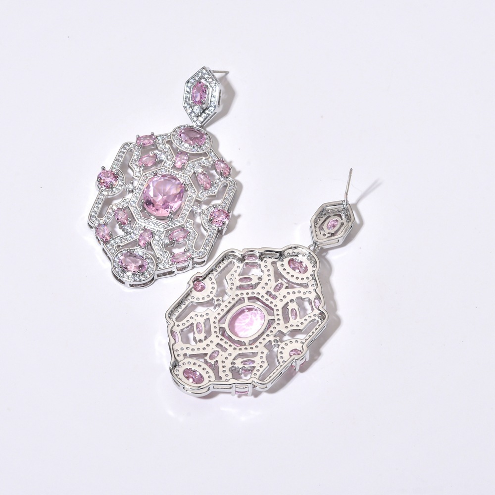 1 Pair Elegant Classical Exaggerated Geometric Polishing Inlay Copper Zircon Copper Earrings