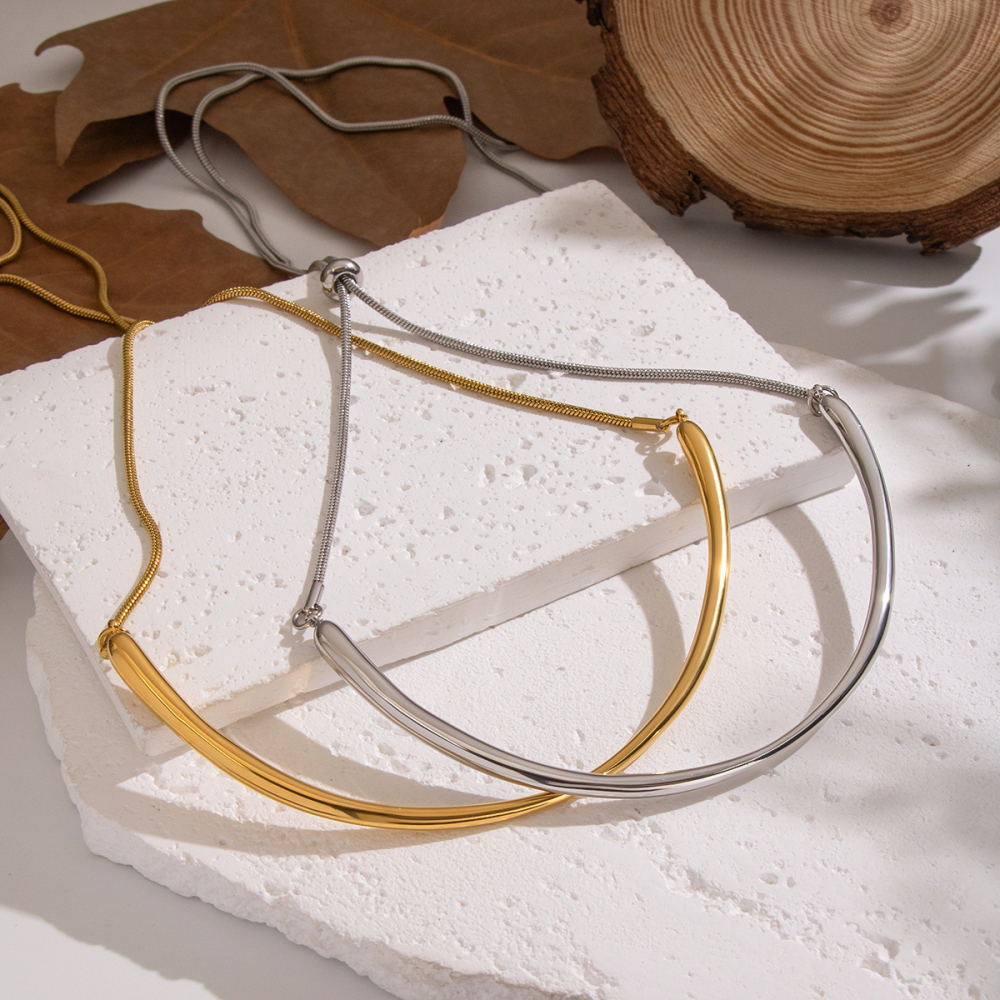 Geometric Ring Necklace Polished Handmade Simple Elegant Luxury Feelings Accessories Jewelry Stainless Steel Gold Plated