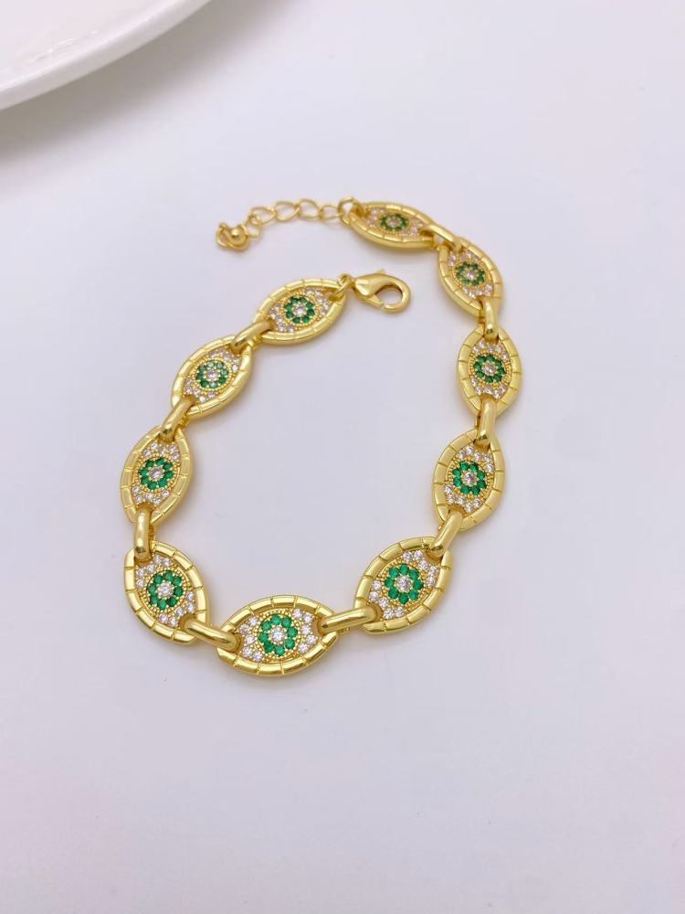 Fashionable High-End Copper Plated 18K Gold Evil Eye Bracelet Necklace Set  Style Jewelry Accessories