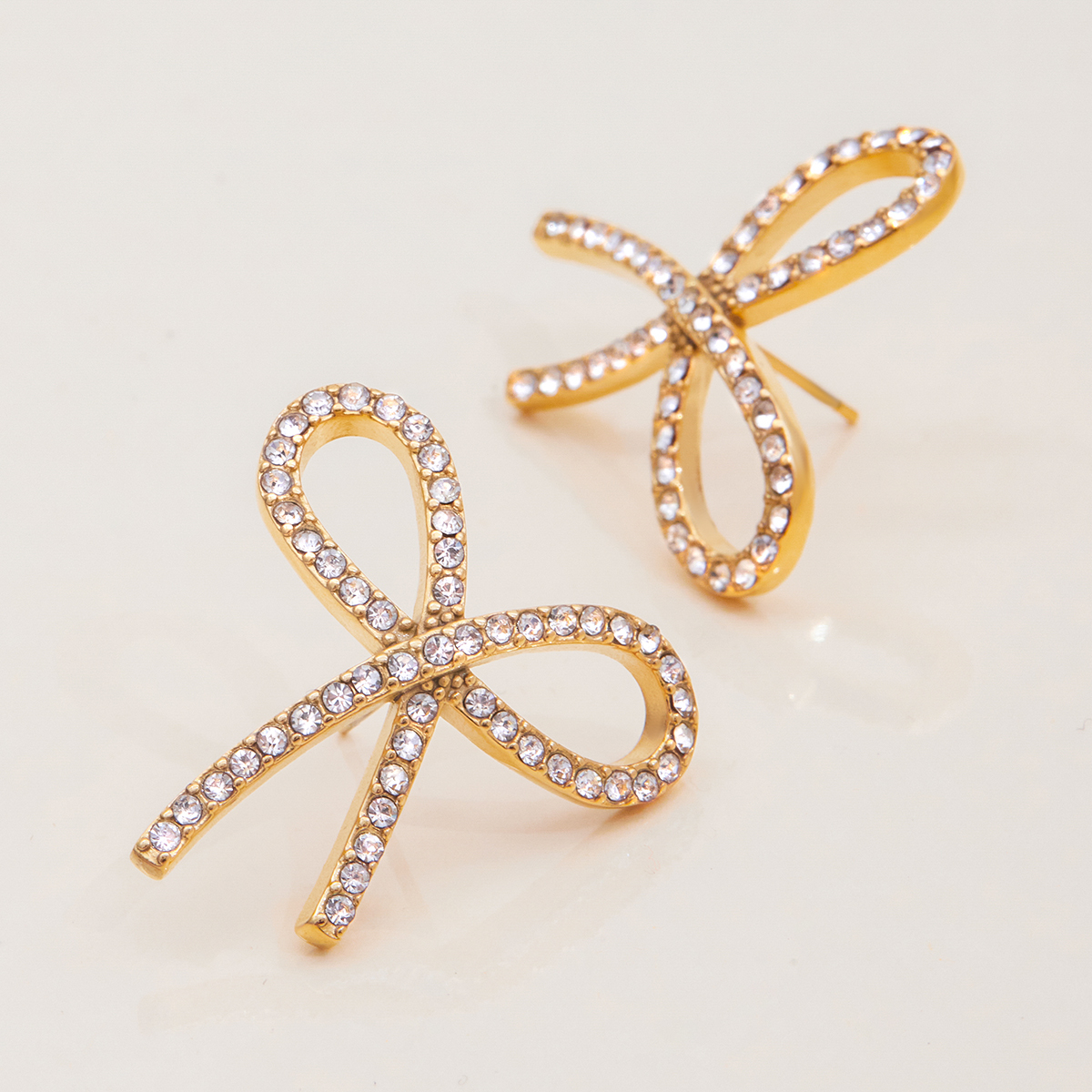 304 Stainless Steel Bow Knot PVD Coated Real Gold Plated Classic Style Waterproof Non Tarnish Earrings Ear Studs