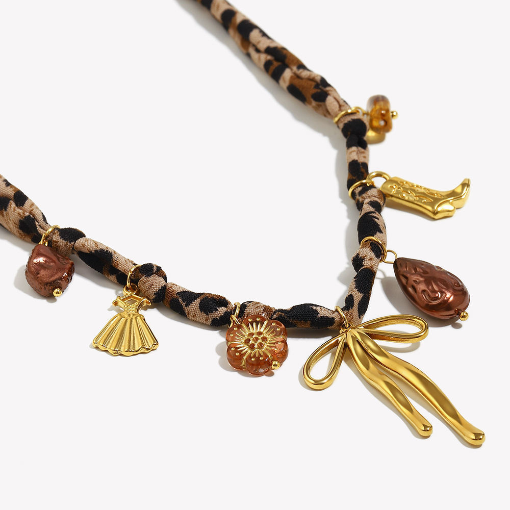 Geometric Leopard Print Tassel Bowknot Shell Heart Pendant 304 Stainless Steel Polyester Multi-Chain Women's Luxurious Fall Winter Accessories