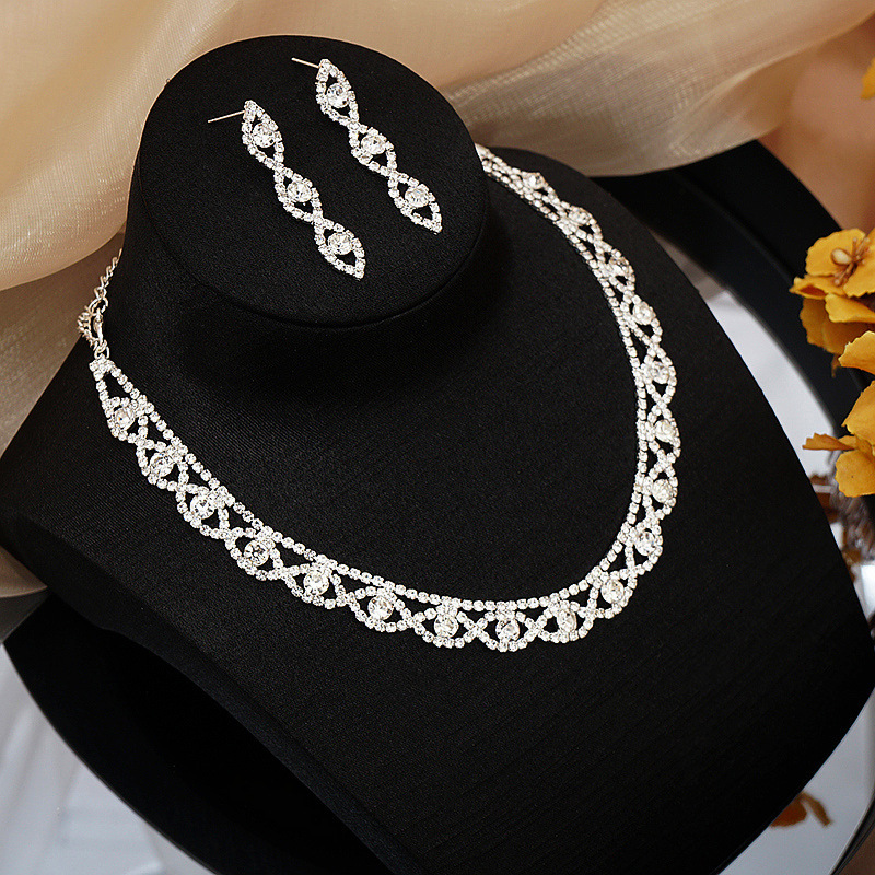 Simple Full Diamond Claw Chain Necklace And Earrings Set Bridal Wedding Accessories Multifunctional Titanium Steel Star