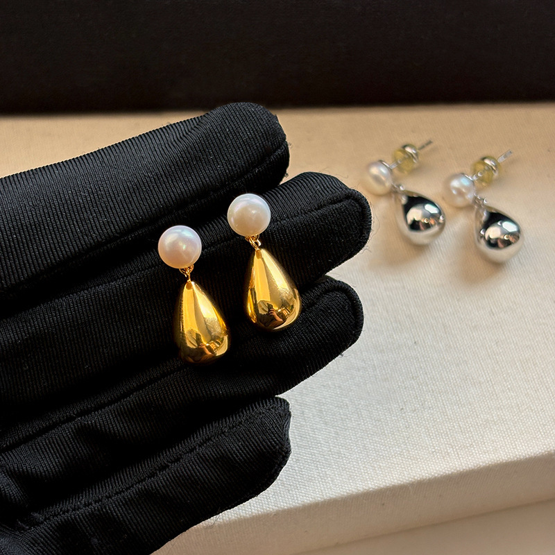 Elegant Silver Needle Freshwater Pearl Tear Drop Women's Earrings Minimalist Design Sensation Studs Fashion Jewelry Accessories