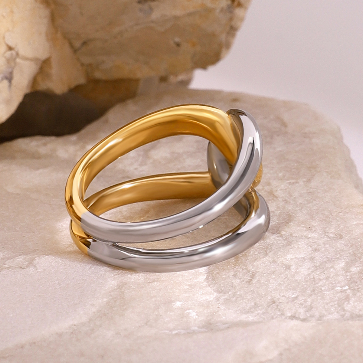 PVD Coated Real Gold Plated Color Block 304 Stainless Steel Simple Style Classic Style Waterproof Non Tarnish Rings