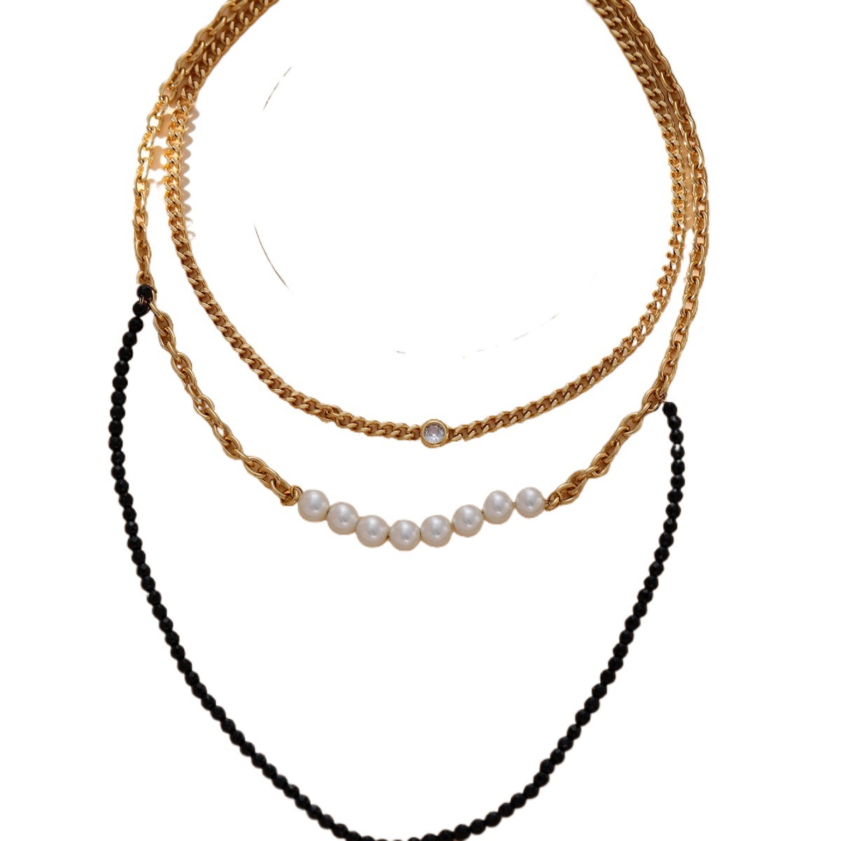 Personalized Design Crystal Imitation Pearl Stitching Titanium Steel Geometric Pattern Women's Necklace Jewelry Accessories