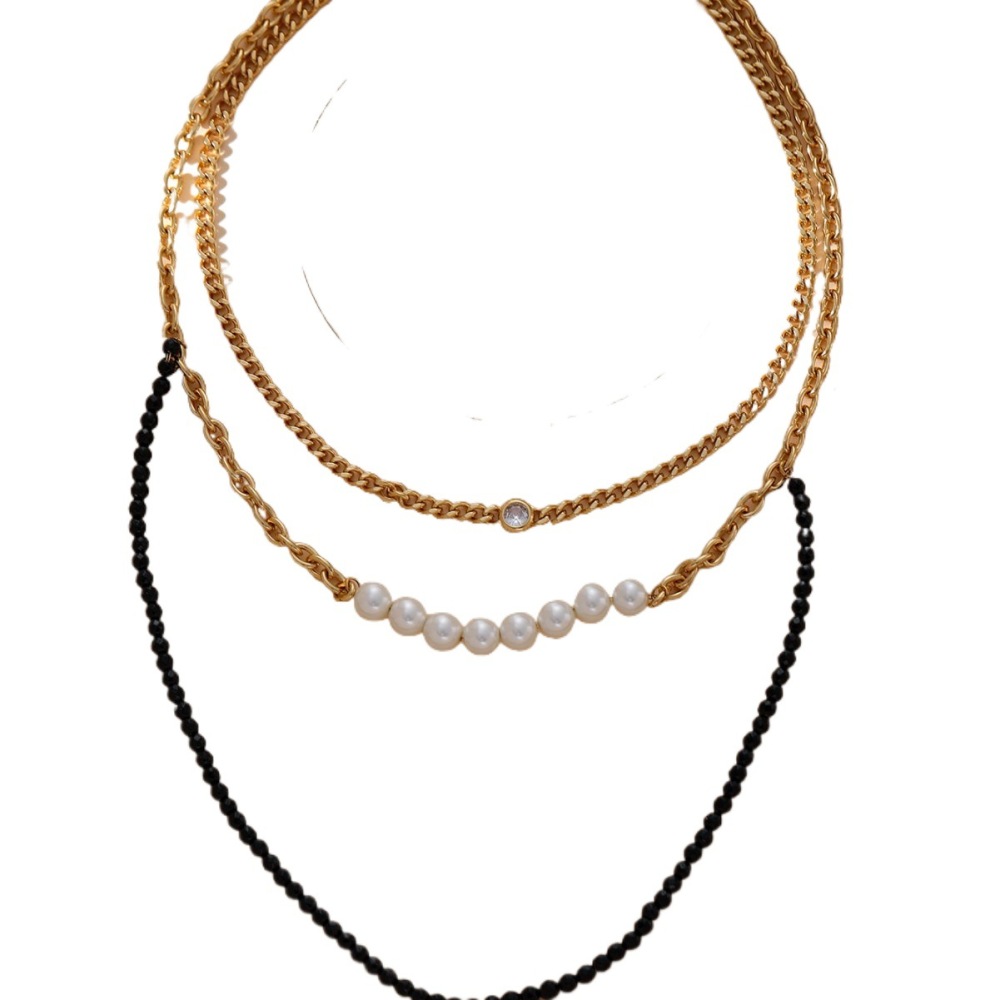 Personalized Design Crystal Imitation Pearl Stitching Titanium Steel Geometric Pattern Women's Necklace Jewelry Accessories