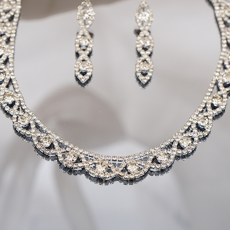 Simple Full Diamond Claw Chain Necklace And Earrings Set Bridal Wedding Accessories Multifunctional Titanium Steel Star