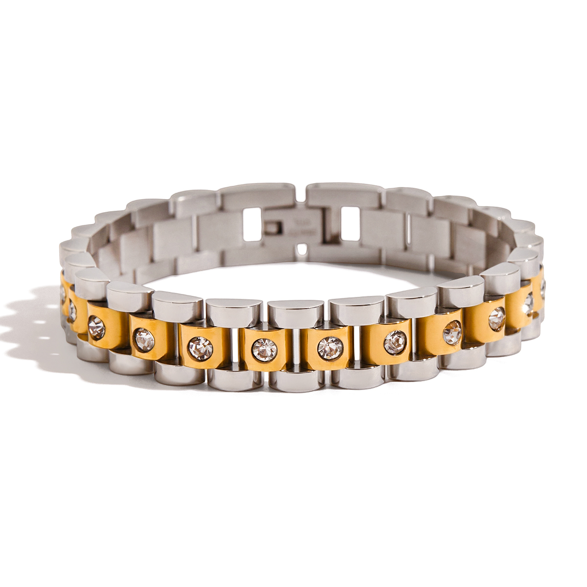 304 Stainless Steel Geometric PVD Coated Real Gold Plated Classic Style Waterproof Non Tarnish Surgical Steel Watch Chain Snap Button Bracelets