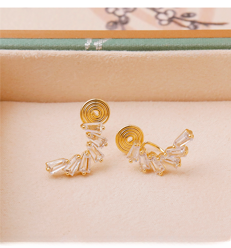 Fashionable Luxury Stone Ear Cuff No Piercing Mosquito Coil Tray Super Shiny High-End Feelings Women's Jewelry Earring