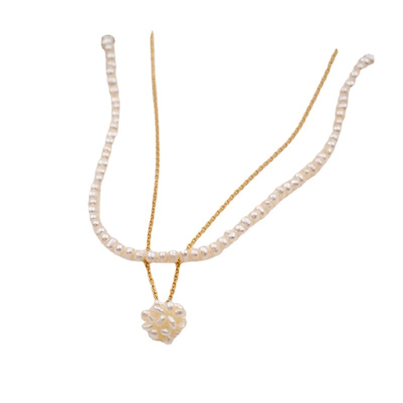 Two-layer Freshwater Pearl Necklace Simple Pearl Ball Collarbone Chain Vintage Accessories Geometric Wedding Jewelry Suitable For Women