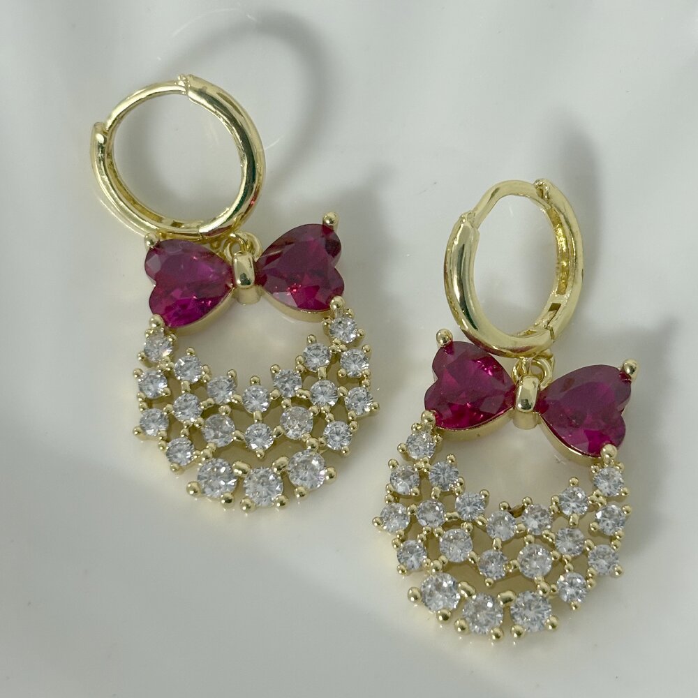 Christmas Red Bow Zircon Earrings Rose Gold Geometric Copper Material Unisex Jewelry Accessories