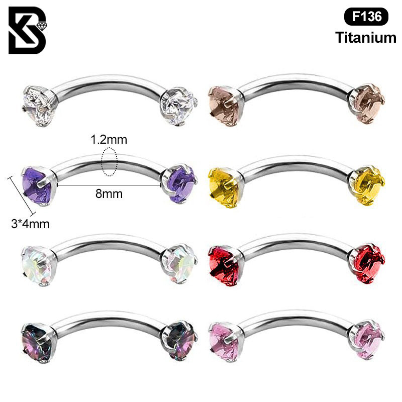 Fashion Titanium Metal Round Shiny Zircon Eyebrow Ring Body Piercing Jewelry Geometric Pattern Unisex Shiny Piercing Accessories