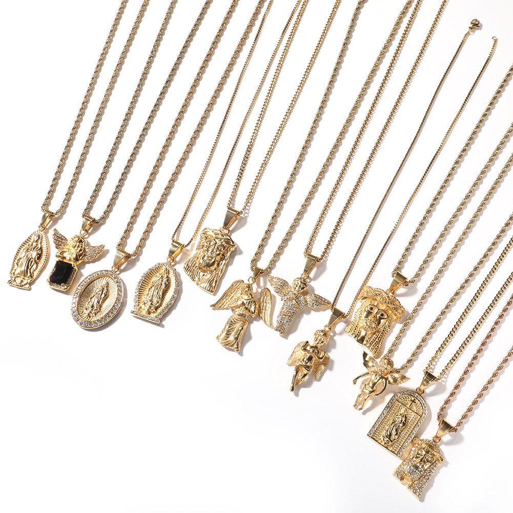 Hip-Hop Style Angel Wing Pendant Necklace Stainless Steel Gold-Plated Fashion Accessory Versatile Small Batch Trendy Jewelry Item