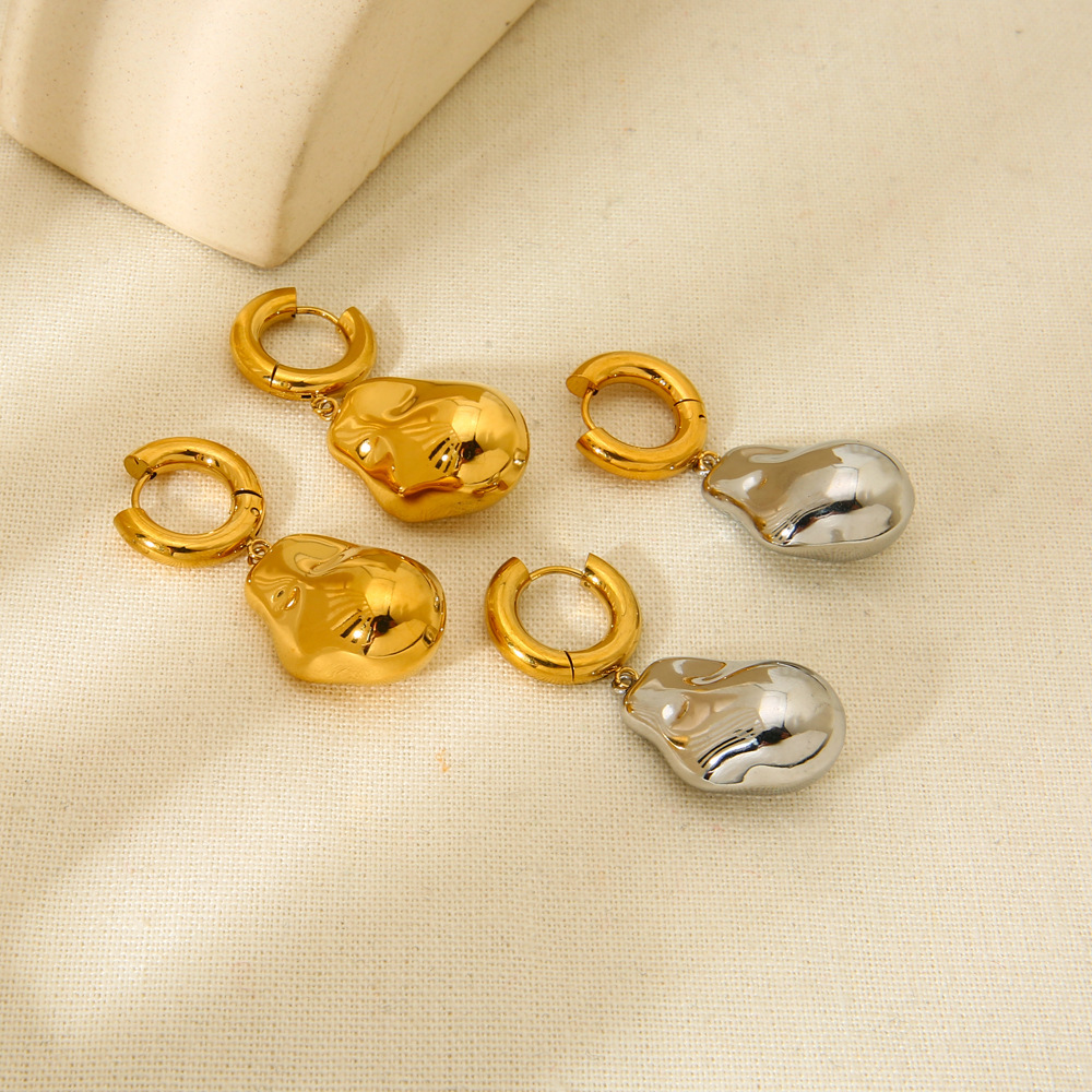 Irregular Baroque Imitation Golden Bean Pendant Earrings Stainless Steel 18K Gold Plated Women's Fashion Jewelry Accessories