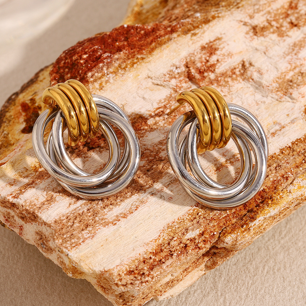 PVD Coated Real Gold Plated Geometric 304 Stainless Steel Modern Style Sweet Waterproof Non Tarnish Ear Studs