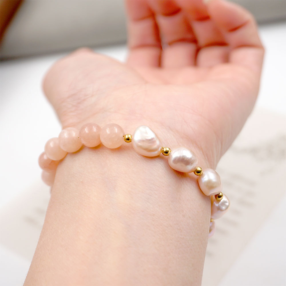 French Romantic Pink Pearl Bracelet Freshwater Pearl Sunstone Hand Jewelry Elegant Atmosphere Best Friend Bracelet Accessories