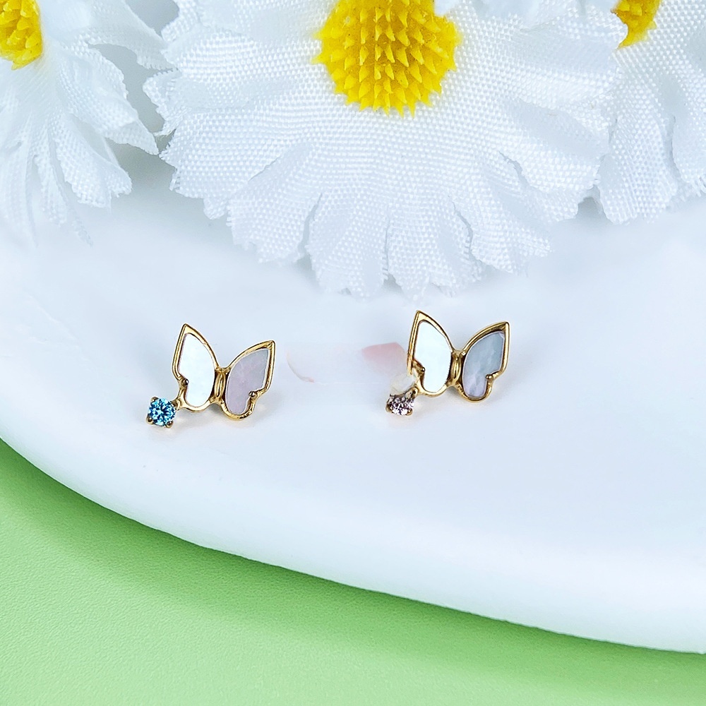 Titanium Alloy Butterfly Ear Studs Shell Inlay Piercing Lip Studs Inner Thread G23 Titanium Jewelry Unisex Fashion Accessories