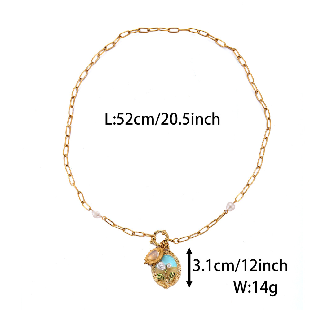Necklace Oil Painting Tulip Geometric Simple Elegant Necklace Niche High-End Non-Fading Clavicle Chain Fashion Accessories