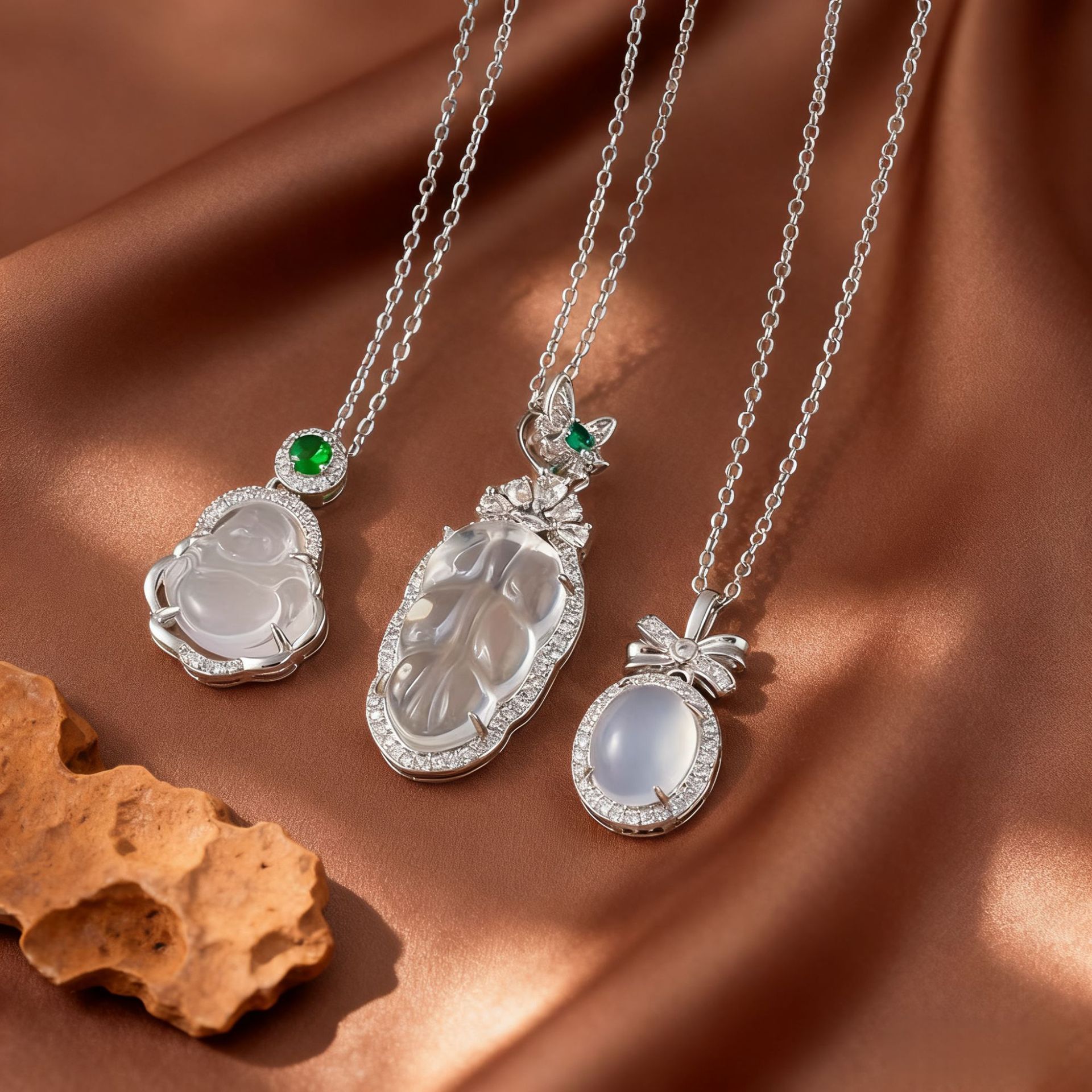 Leaf Green Zircon Pendant Necklace For Women Collarbone Chain Jewelry Ice Transparent Agate Buddha Statue