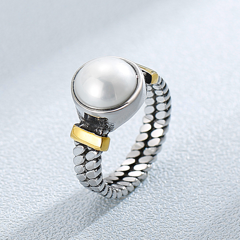 Kalen New Accessories  Sources Europe And America Creative Retro Textured Men And Women Available Titanium Steel Pearl Ring