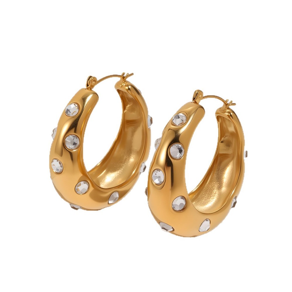 Fashionable Stainless Steel Diamond Embedded Earrings Irregular Heart Several Hoops Luxury 18K Gold Plated Women's Jewelry