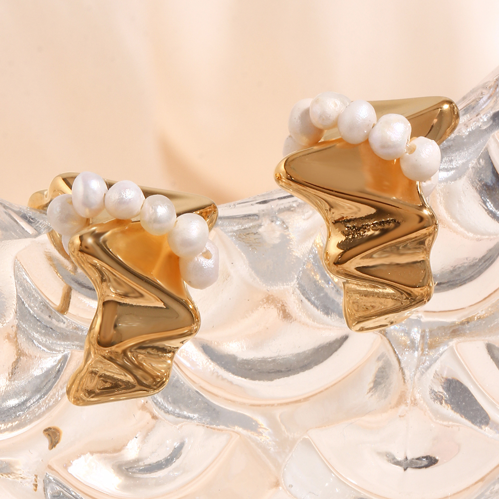 304 Stainless Steel Irregular PVD Coated Stone-Free 18K Gold Plated Real Gold Plated 18K Gold Vintage Style Simple Style Classic Style Waterproof Non Tarnish Plating White Gold Ear Studs