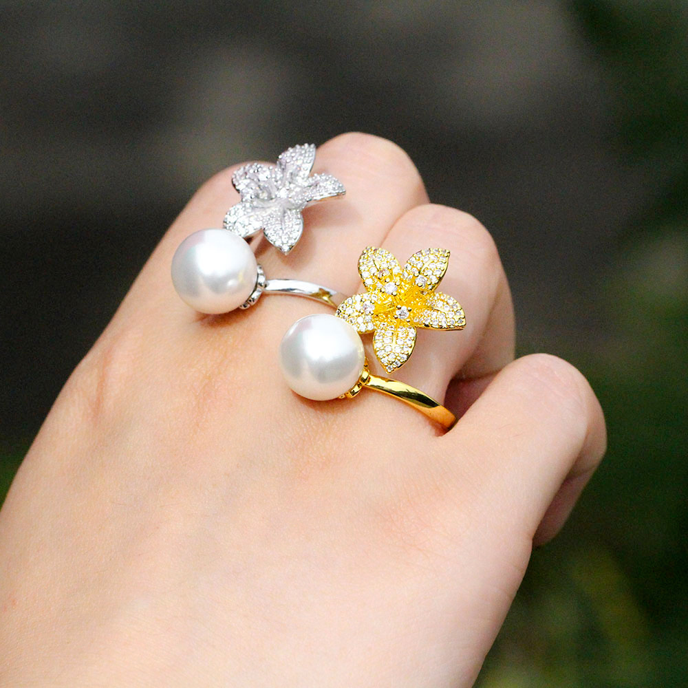 1 Piece Copper Section Open Ring Inlaid Cubic Zirconia Pearl Fashion Cute Ring Opening Adjustable Size Flower Shape Party Wedding Jewelry Suitable For Women Wedding Or Party Wear (Factory Wholesale)