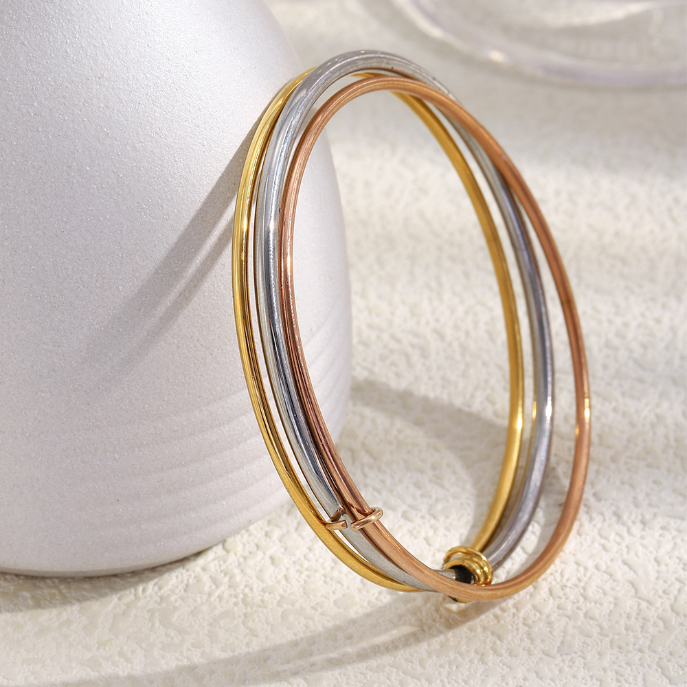 Stainless Steel Bracelet Vacuum Plated 18K Gold Minimalist Three Rings Mixed Color Women Jewelry Accessories