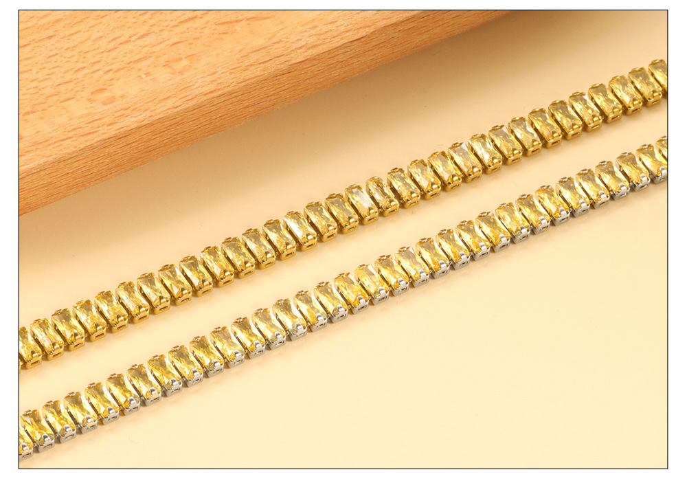 Elegant 304 Stainless Steel Gold-Plated Vacuum Plating (inside The Furnace) 18K Real Gold-Plated Tennis Bracelet Full Diamond Multi-Color Fashion Women's Watch Accessories