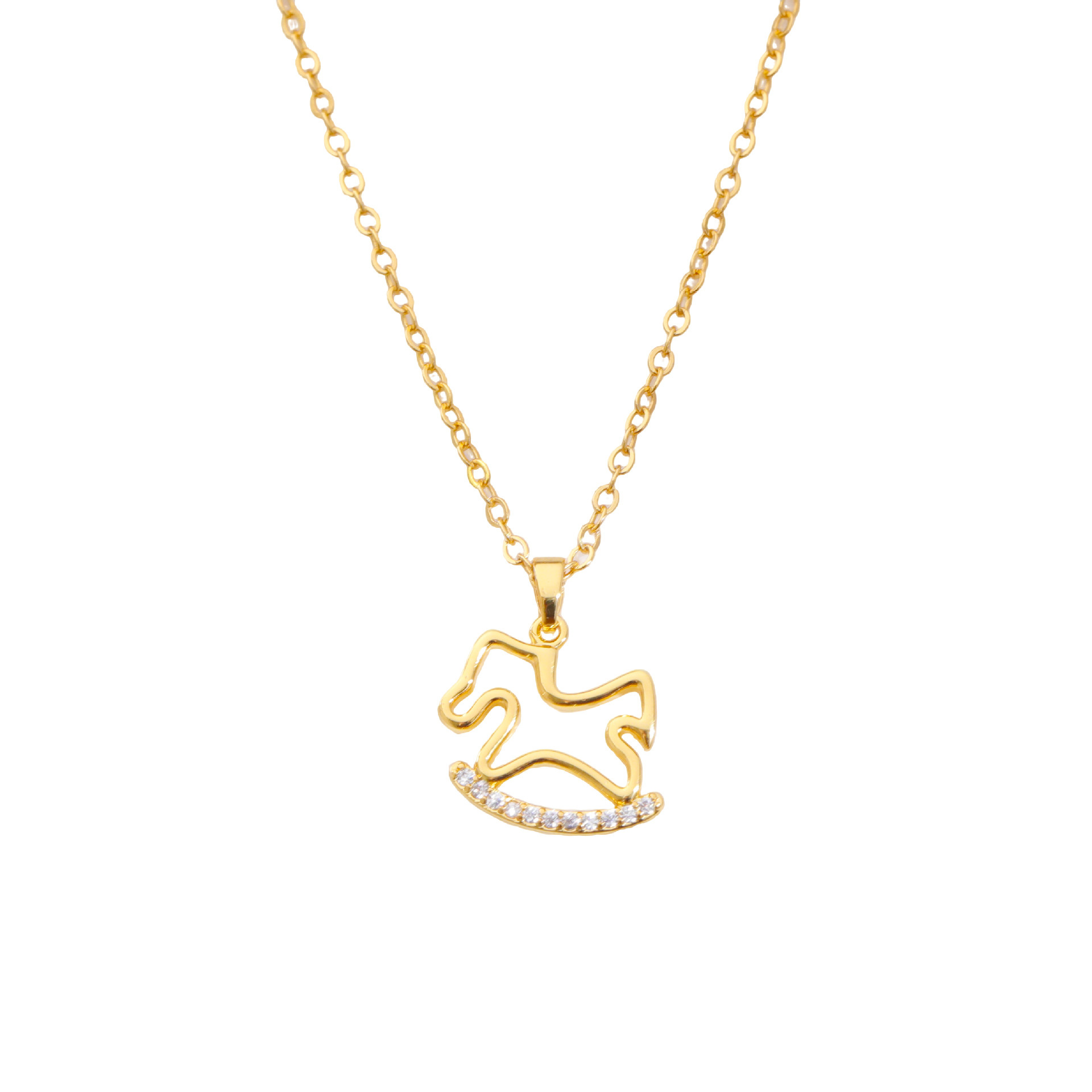 Elegant Rotating Horse Necklace With Ultra Mountain Zirconia Fashionable Design Dainty Holed Chain For Women Geometric Pattern