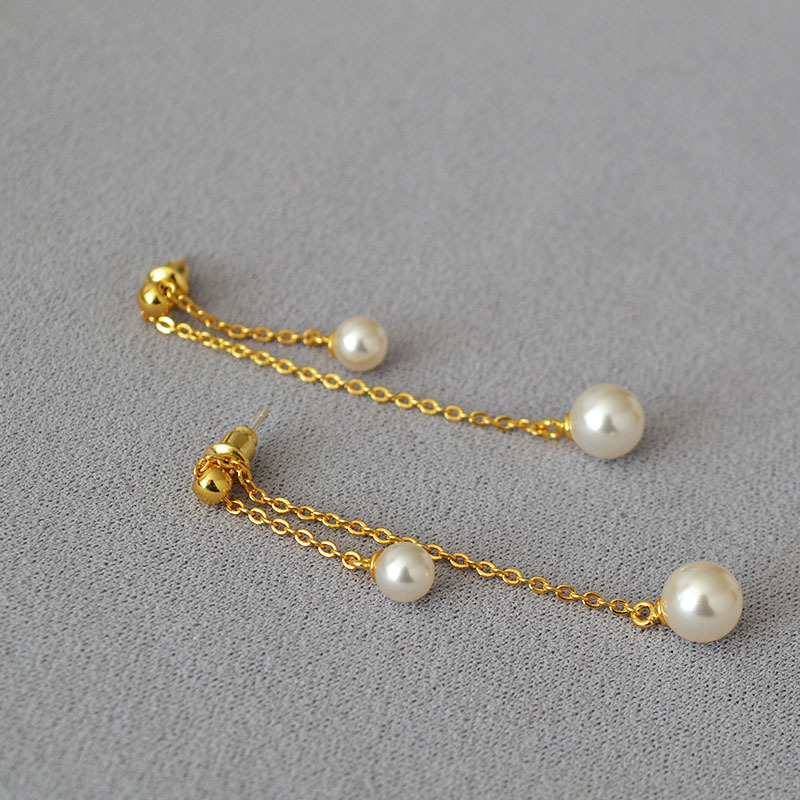 S925 Silver Needle Long Dynamic Pearl Earrings Fashionable Elegant Women's Geometric Patterned Luxury Style Jewelry Accessories