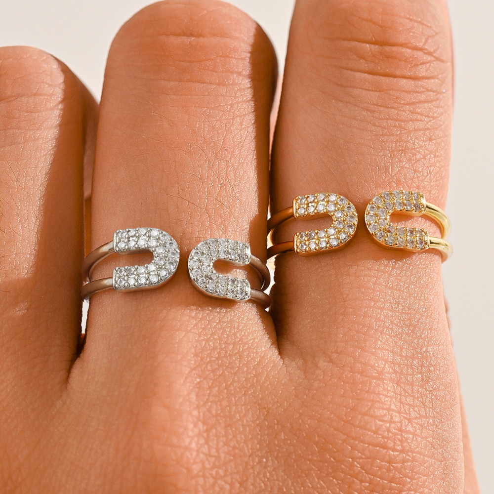 1 Piece Copper Inlaid Zircon Material Light Luxury Niche High-End U-Shaped Ring For Men And Women Party Jewelry Accessories For Adults