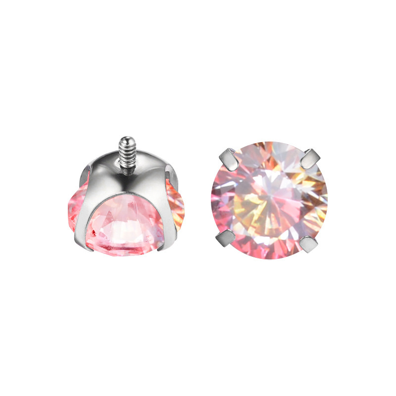 New Gradient Color Round Bottom Claw Shape F136 Titanium Alloy 5A Zirconia Threaded Earrings Piercing Jewelry Accessories