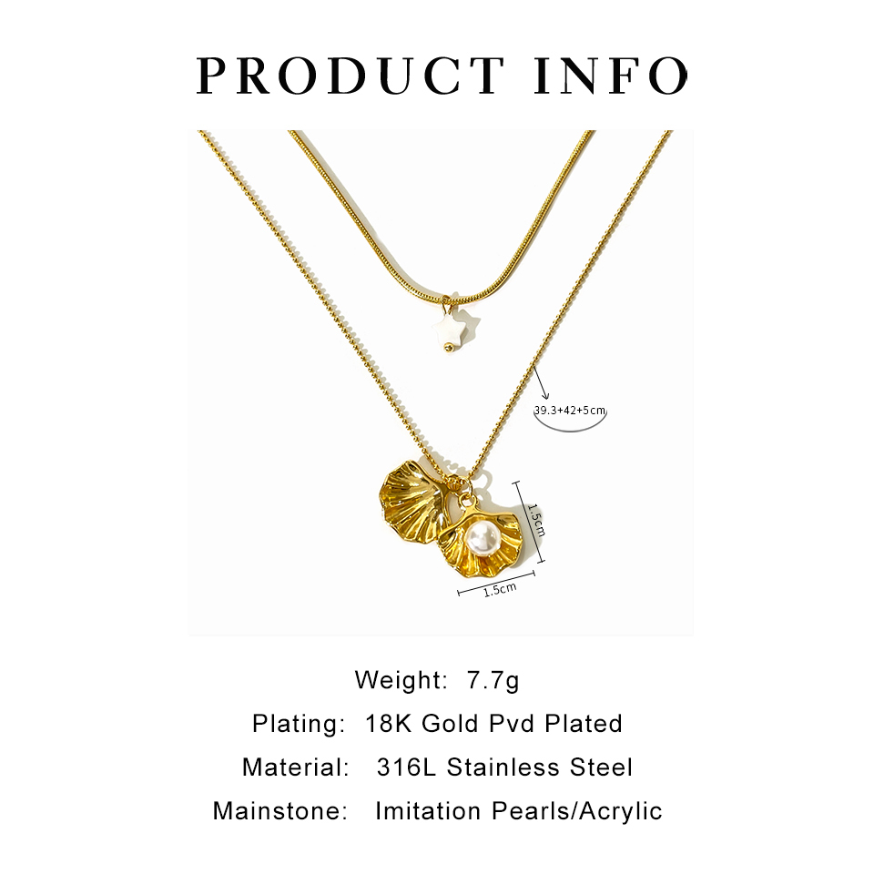 304 Stainless Steel Pentagram Pearl Shell PVD Coated Acrylic Shell Real Gold Plated Simple Style Classic Style Waterproof Non Tarnish Plating Inlay Layered Necklaces