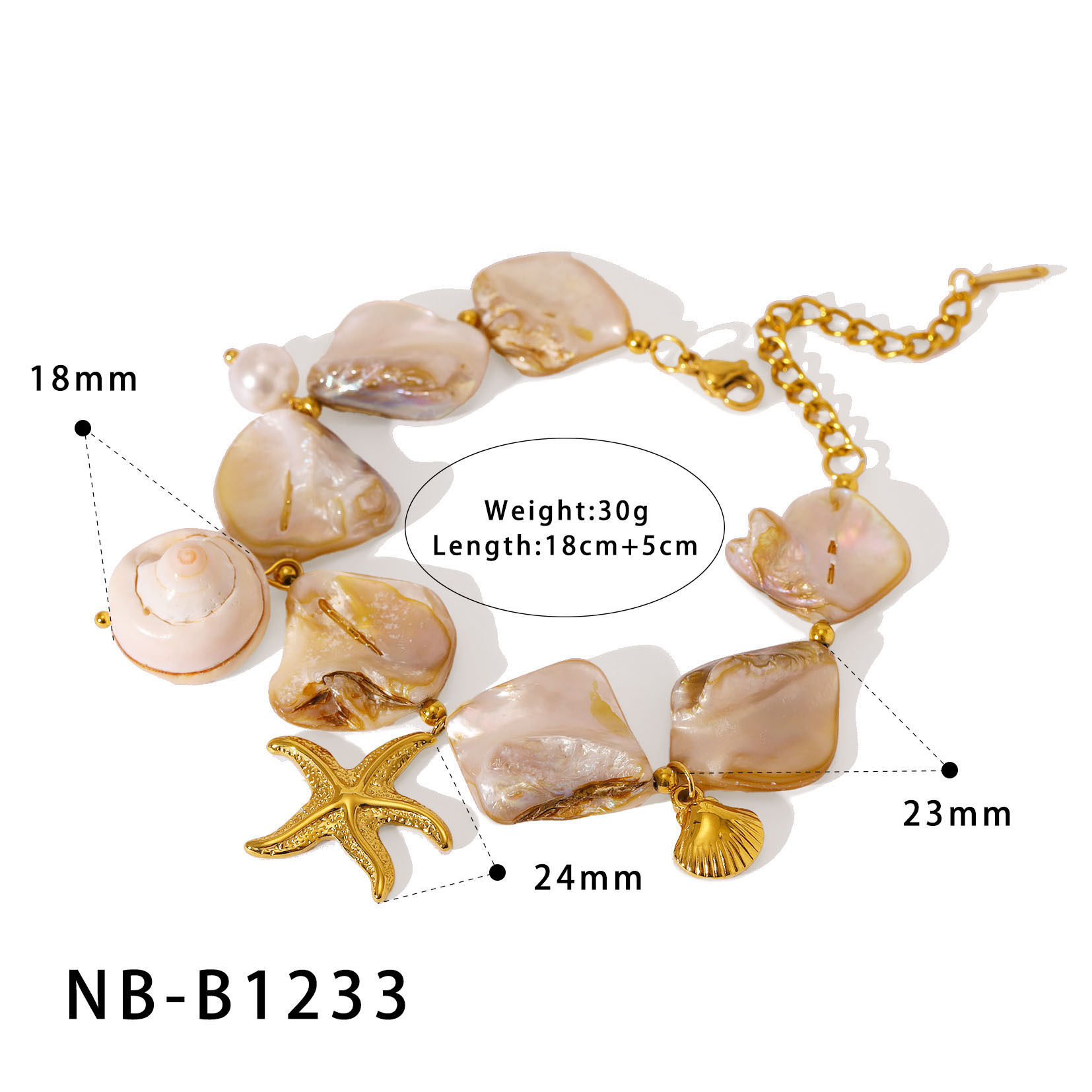 Natural Three-Dimensional Shell Texture Conch 304 Stainless Steel Vacuum Electroplated 18K Real Gold Baroque Style Multi Pendant Necklace