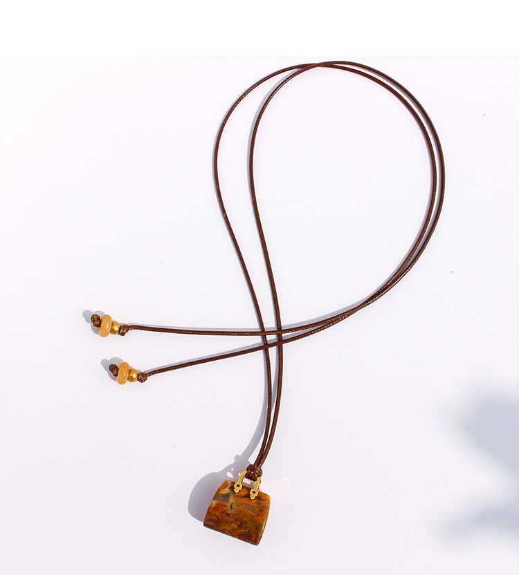 Natural Spotted Tiger Eye Stone Pendant Leather Rope Casual Long Necklace Adjustable Self-tying Sweater Chain Fashionable Ladies Holiday Style Accessories