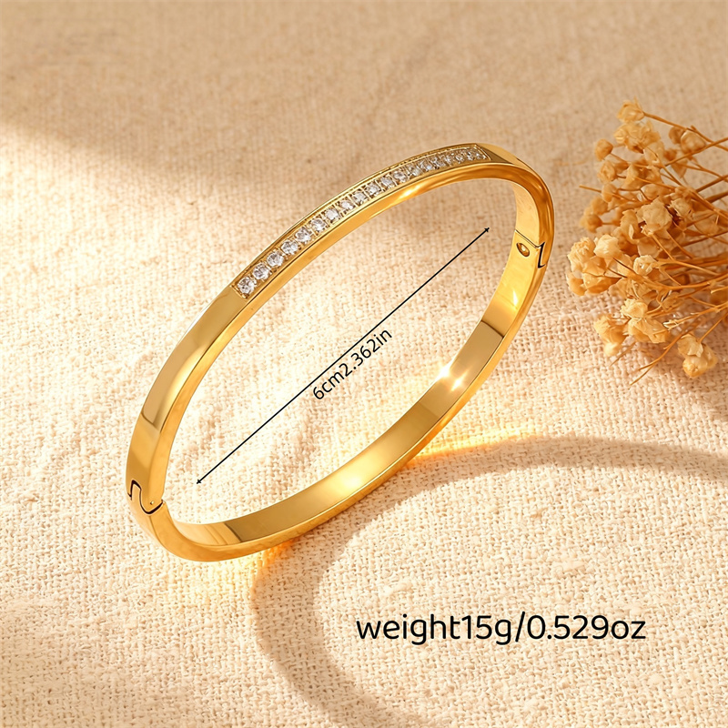 High Quality Metallic Feel Plated 18K Real Gold Geometric Universal Electroplated Zircon 304 Stainless Steel Bracelet