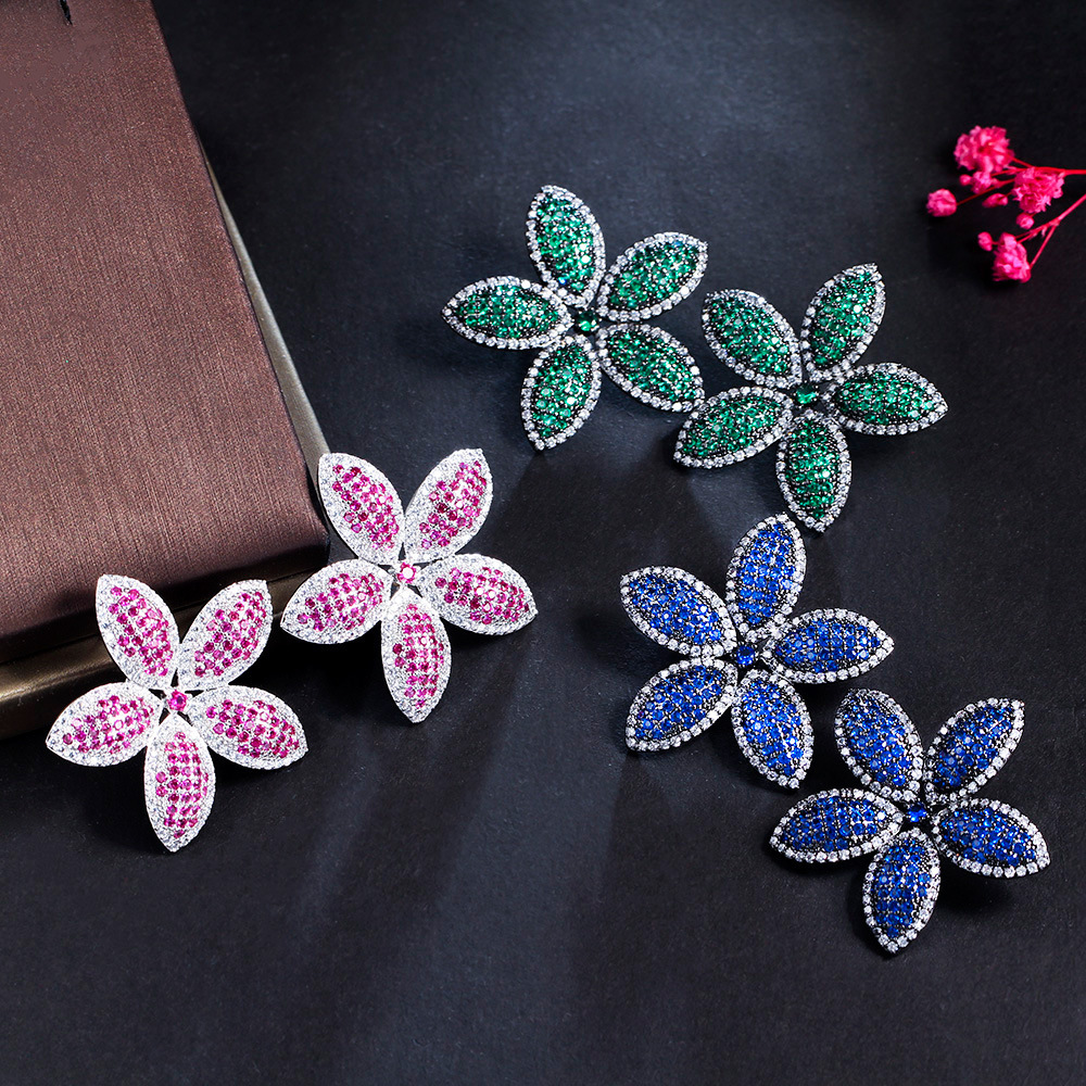 Copper Tropical Plated Artificial Gemstones Rhodium Plated Elegant Classical Plating Inlay Red Green Blue Ear Studs