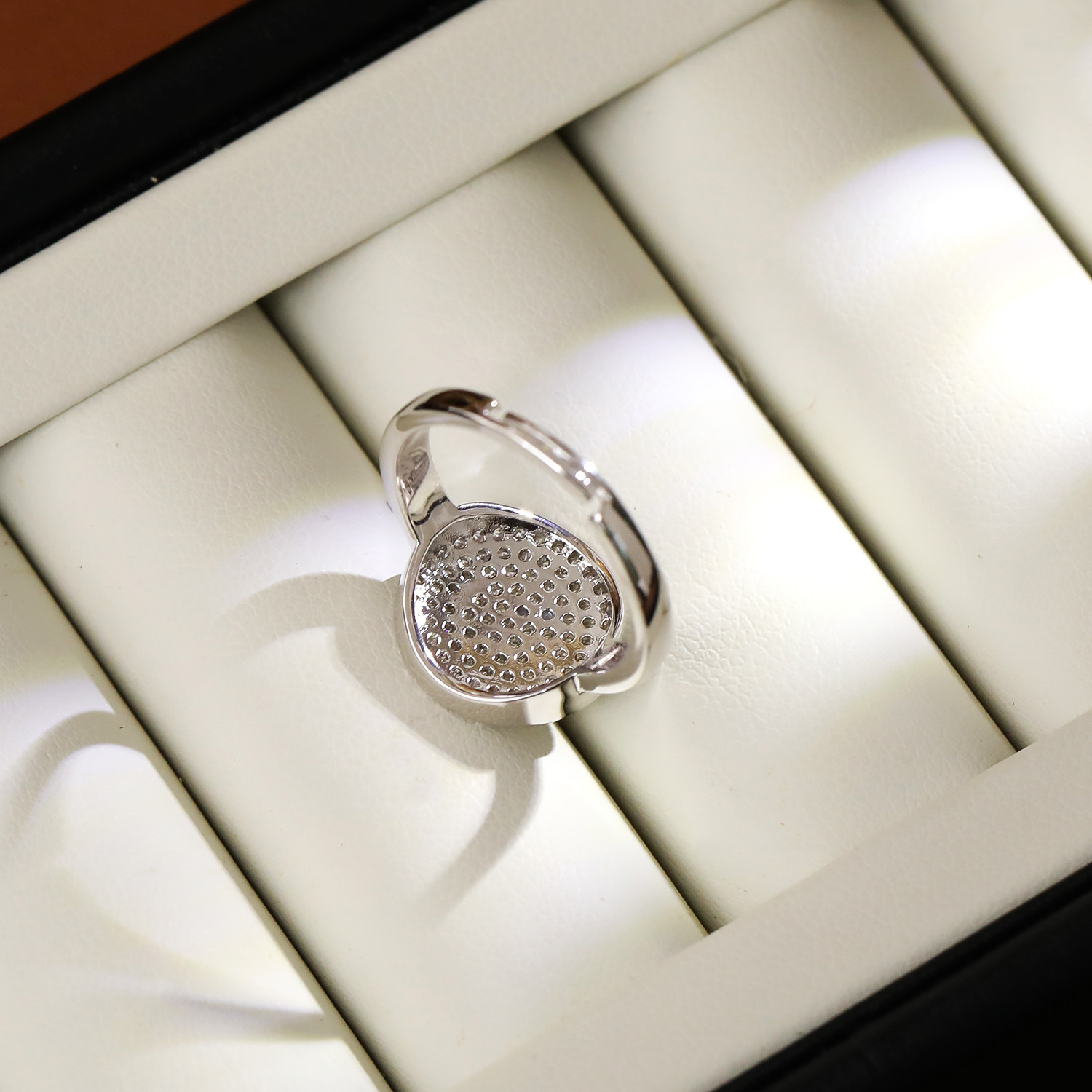 Elegant Silver Ladies Zircon Ring  Fashion Full Face Micro Paved Adjustable Open Hand Ring Simple Style